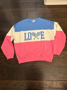Beach Riot Colorblock 'LOVE' Crewneck Sweatshirt - Blue, White, Pink NWOT